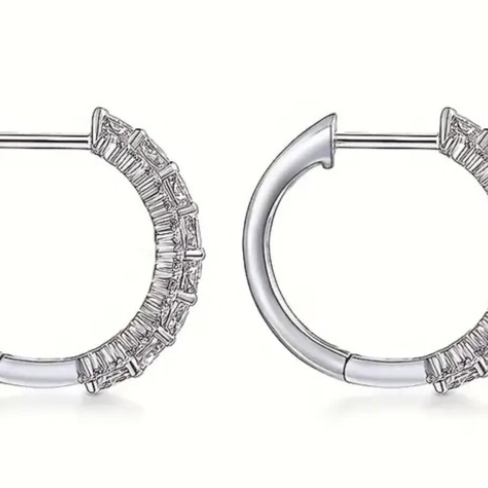 Silver Plated Sparkling Zircon Inlaid Elegant Minimalist Hoop Earrings Jewelry - Picture 2 of 5